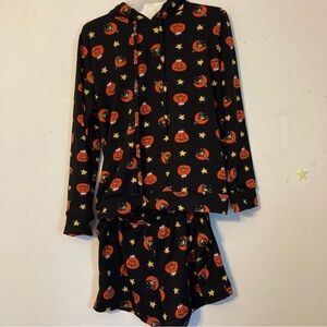 Peanuts L Halloween Pumpkin loungewear drawstring long sleeved hoodie w/shorts